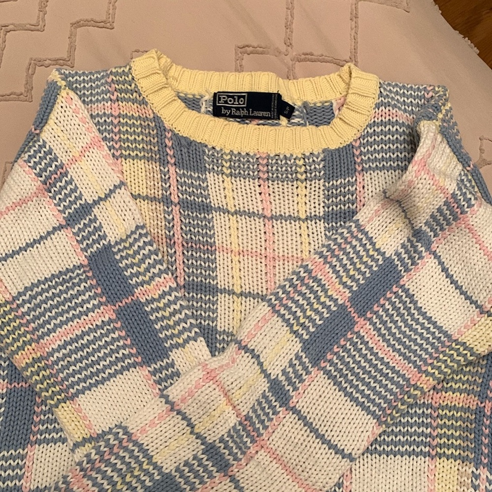 Polo by Ralph Lauren Pastel Plaid Knit Sweater - Blue, Cream, Yellow, Pink